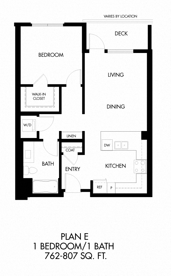 Floor plan for 1 bed, 1 bath, 801 sqft